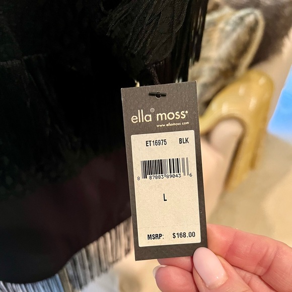 MWT! Ella Moss size L black sheer, polka dot and fringe top. Never worn! - Picture 6 of 9